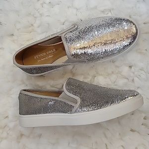 FEVERSOLE Silver Sequin slip on sneaker casual flats size 7.5 New no tags